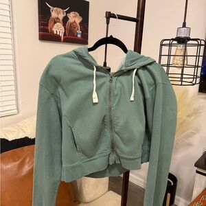 Champion Women's Sage Green Zip-Up Cropped Hoodie